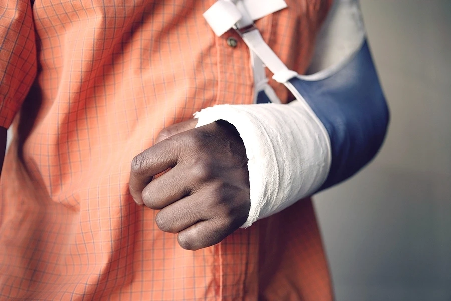 Close up of person with a hand cast