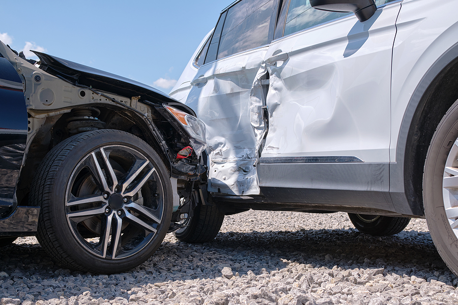 Damaged In Heavy Car Accident Vehicles After Collision On City S